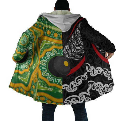 Personalised Aotearoa and Australia Lawn Bowls Cloak Maori Fern and Aboriginal Pattern