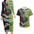 Personalised Aotearoa and Australia Lawn Bowls Couples Matching Long Sleeve Bodycon Dress and Hawaiian Shirt Maori Fern and Aboriginal Pattern