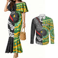 Personalised Aotearoa and Australia Lawn Bowls Couples Matching Mermaid Dress and Long Sleeve Button Shirt Maori Fern and Aboriginal Pattern