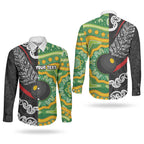 Personalised Aotearoa and Australia Lawn Bowls Couples Matching Mermaid Dress and Long Sleeve Button Shirt Maori Fern and Aboriginal Pattern