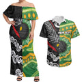 Personalised Aotearoa and Australia Lawn Bowls Couples Matching Off Shoulder Maxi Dress and Hawaiian Shirt Maori Fern and Aboriginal Pattern