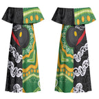 Personalised Aotearoa and Australia Lawn Bowls Couples Matching Off Shoulder Maxi Dress and Hawaiian Shirt Maori Fern and Aboriginal Pattern