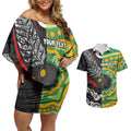 Personalised Aotearoa and Australia Lawn Bowls Couples Matching Off Shoulder Short Dress and Hawaiian Shirt Maori Fern and Aboriginal Pattern