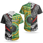 Personalised Aotearoa and Australia Lawn Bowls Couples Matching Off The Shoulder Long Sleeve Dress and Hawaiian Shirt Maori Fern and Aboriginal Pattern