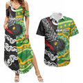 Personalised Aotearoa and Australia Lawn Bowls Couples Matching Summer Maxi Dress and Hawaiian Shirt Maori Fern and Aboriginal Pattern