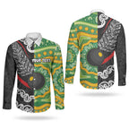 Personalised Aotearoa and Australia Lawn Bowls Couples Matching Summer Maxi Dress and Long Sleeve Button Shirt Maori Fern and Aboriginal Pattern