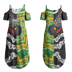 Personalised Aotearoa and Australia Lawn Bowls Couples Matching Summer Maxi Dress and Long Sleeve Button Shirt Maori Fern and Aboriginal Pattern