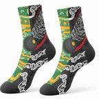 Aotearoa and Australia Lawn Bowls Crew Socks Maori Fern and Aboriginal Pattern