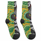 Aotearoa and Australia Lawn Bowls Crew Socks Maori Fern and Aboriginal Pattern