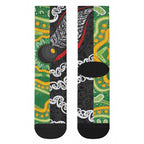 Aotearoa and Australia Lawn Bowls Crew Socks Maori Fern and Aboriginal Pattern