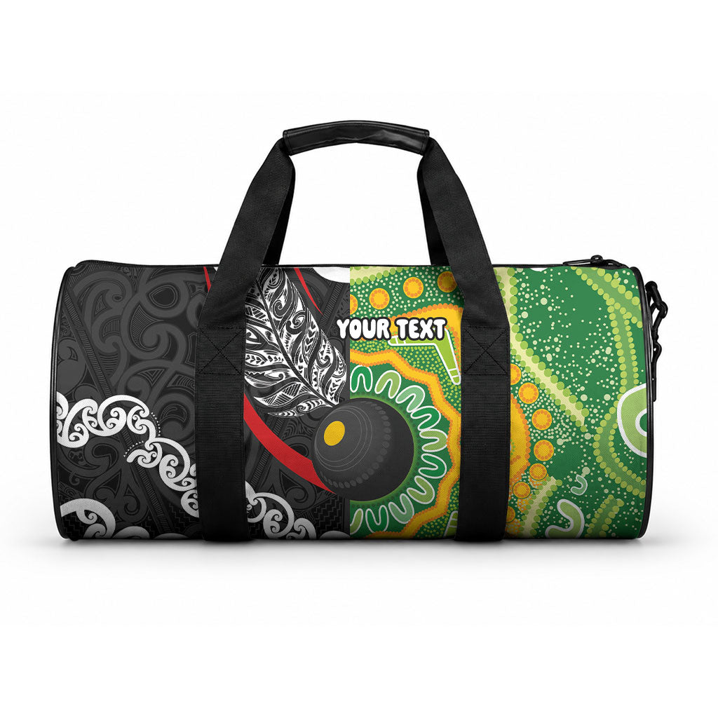 Personalised Aotearoa and Australia Lawn Bowls Duffle Bag Maori Fern and Aboriginal Pattern