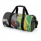 Personalised Aotearoa and Australia Lawn Bowls Duffle Bag Maori Fern and Aboriginal Pattern