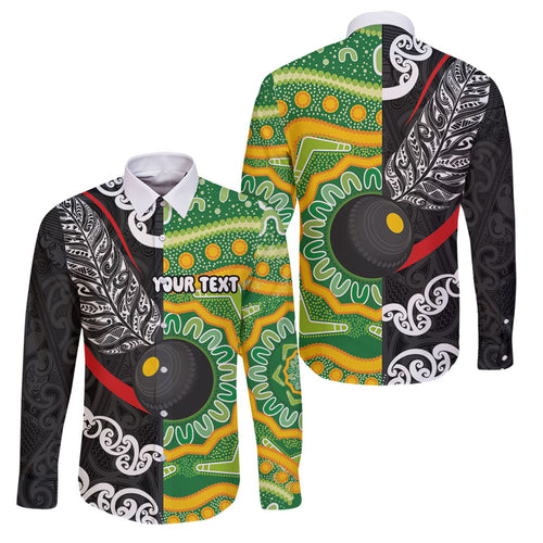 Personalised Aotearoa and Australia Lawn Bowls Family Matching Off Shoulder Maxi Dress and Hawaiian Shirt Maori Fern and Aboriginal Pattern