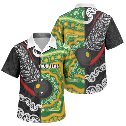 Personalised Aotearoa and Australia Lawn Bowls Family Matching Off Shoulder Maxi Dress and Hawaiian Shirt Maori Fern and Aboriginal Pattern