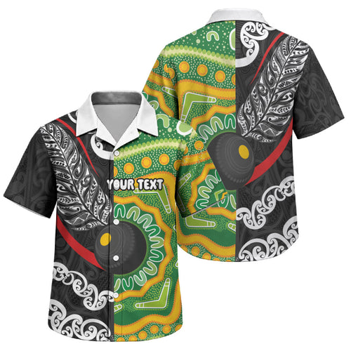 Personalised Aotearoa and Australia Lawn Bowls Family Matching Summer Maxi Dress and Hawaiian Shirt Maori Fern and Aboriginal Pattern