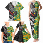 Personalised Aotearoa and Australia Lawn Bowls Family Matching Tank Maxi Dress and Hawaiian Shirt Maori Fern and Aboriginal Pattern