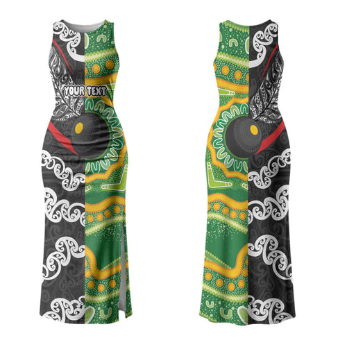 Personalised Aotearoa and Australia Lawn Bowls Family Matching Tank Maxi Dress and Hawaiian Shirt Maori Fern and Aboriginal Pattern
