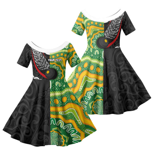Personalised Aotearoa and Australia Lawn Bowls Family Matching Tank Maxi Dress and Hawaiian Shirt Maori Fern and Aboriginal Pattern