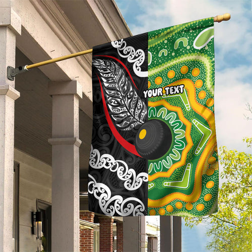 Personalised Aotearoa and Australia Lawn Bowls Garden Flag Maori Fern and Aboriginal Pattern
