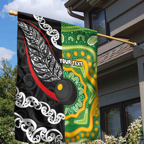 Personalised Aotearoa and Australia Lawn Bowls Garden Flag Maori Fern and Aboriginal Pattern
