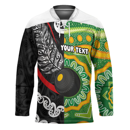 Personalised Aotearoa and Australia Lawn Bowls Hockey Jersey Maori Fern and Aboriginal Pattern