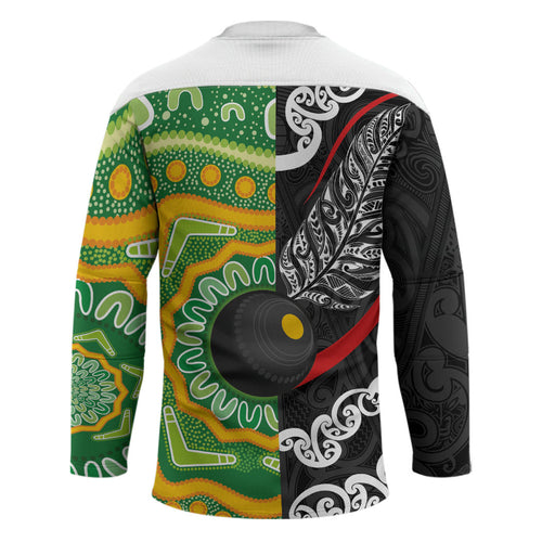 Personalised Aotearoa and Australia Lawn Bowls Hockey Jersey Maori Fern and Aboriginal Pattern