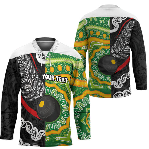 Personalised Aotearoa and Australia Lawn Bowls Hockey Jersey Maori Fern and Aboriginal Pattern