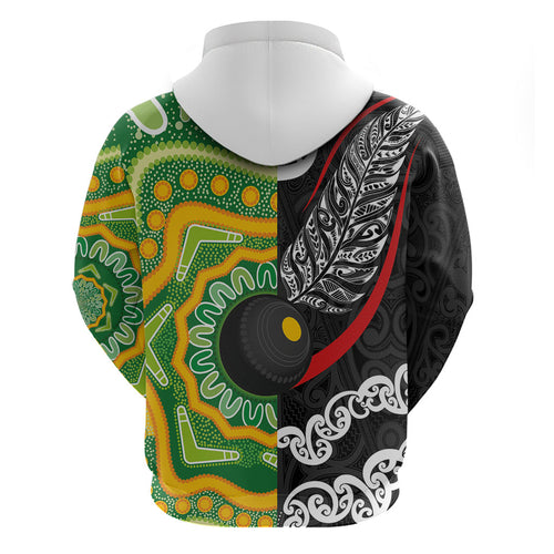 Personalised Aotearoa and Australia Lawn Bowls Hoodie Maori Fern and Aboriginal Pattern