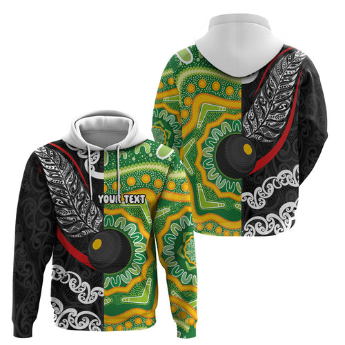 Personalised Aotearoa and Australia Lawn Bowls Hoodie Maori Fern and Aboriginal Pattern