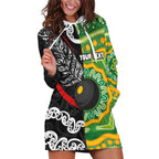 Personalised Aotearoa and Australia Lawn Bowls Hoodie Dress Maori Fern and Aboriginal Pattern