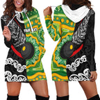 Personalised Aotearoa and Australia Lawn Bowls Hoodie Dress Maori Fern and Aboriginal Pattern