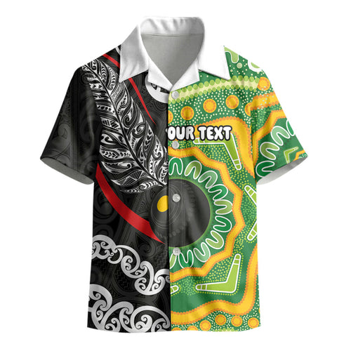 Personalised Aotearoa and Australia Lawn Bowls Kid Hawaiian Shirt Maori Fern and Aboriginal Pattern