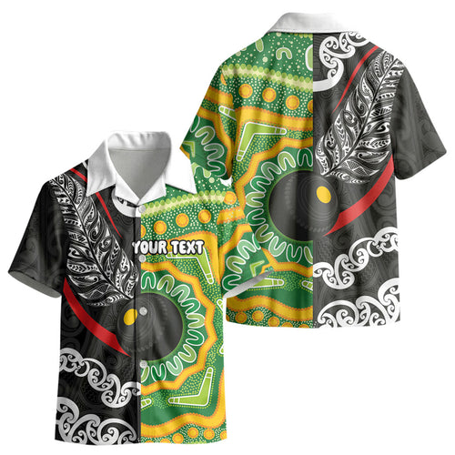 Personalised Aotearoa and Australia Lawn Bowls Kid Hawaiian Shirt Maori Fern and Aboriginal Pattern