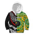 Personalised Aotearoa and Australia Lawn Bowls Kid Hoodie Maori Fern and Aboriginal Pattern