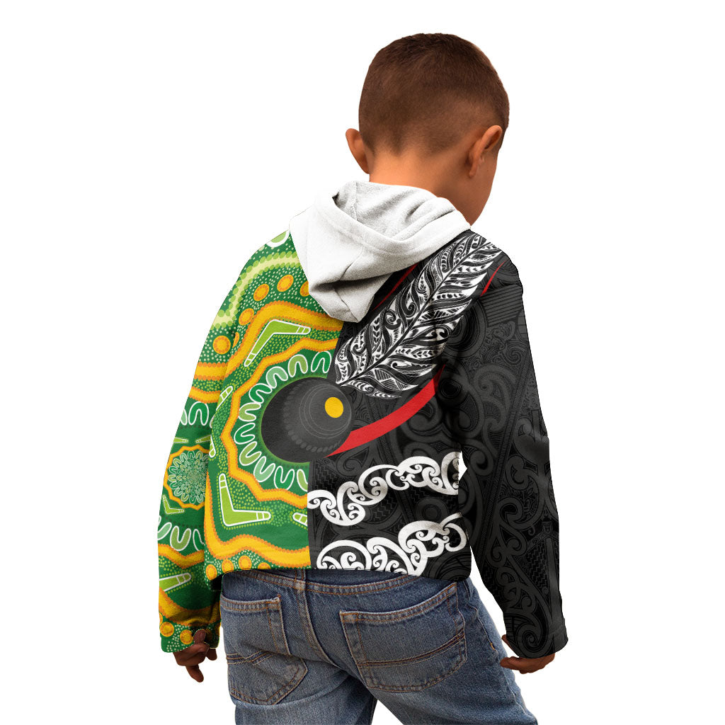 Personalised Aotearoa and Australia Lawn Bowls Kid Hoodie Maori Fern and Aboriginal Pattern