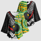 Personalised Aotearoa and Australia Lawn Bowls Kimono Sleeve Blouse Maori Fern and Aboriginal Pattern
