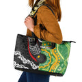Personalised Aotearoa and Australia Lawn Bowls Leather Tote Bag Maori Fern and Aboriginal Pattern