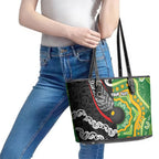 Personalised Aotearoa and Australia Lawn Bowls Leather Tote Bag Maori Fern and Aboriginal Pattern