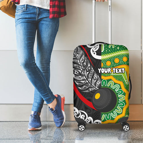 Personalised Aotearoa and Australia Lawn Bowls Luggage Cover Maori Fern and Aboriginal Pattern