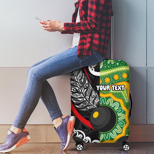 Personalised Aotearoa and Australia Lawn Bowls Luggage Cover Maori Fern and Aboriginal Pattern