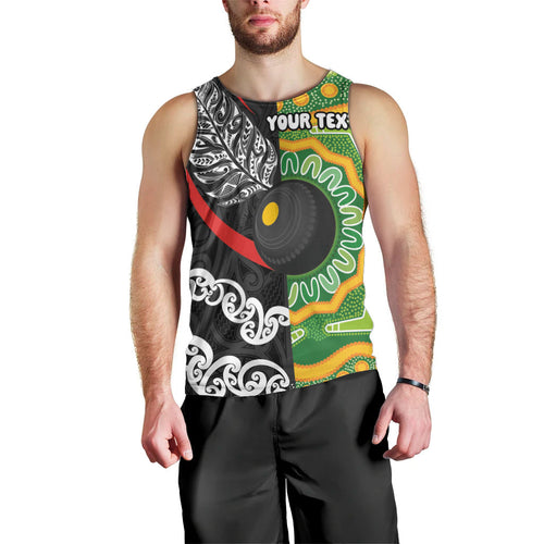 Personalised Aotearoa and Australia Lawn Bowls Men Tank Top Maori Fern and Aboriginal Pattern