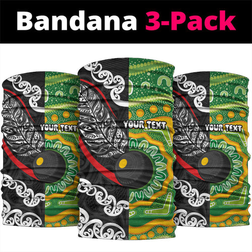 Personalised Aotearoa and Australia Lawn Bowls Neck Gaiter Maori Fern and Aboriginal Pattern