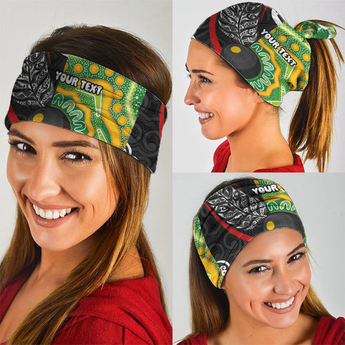 Personalised Aotearoa and Australia Lawn Bowls Neck Gaiter Maori Fern and Aboriginal Pattern