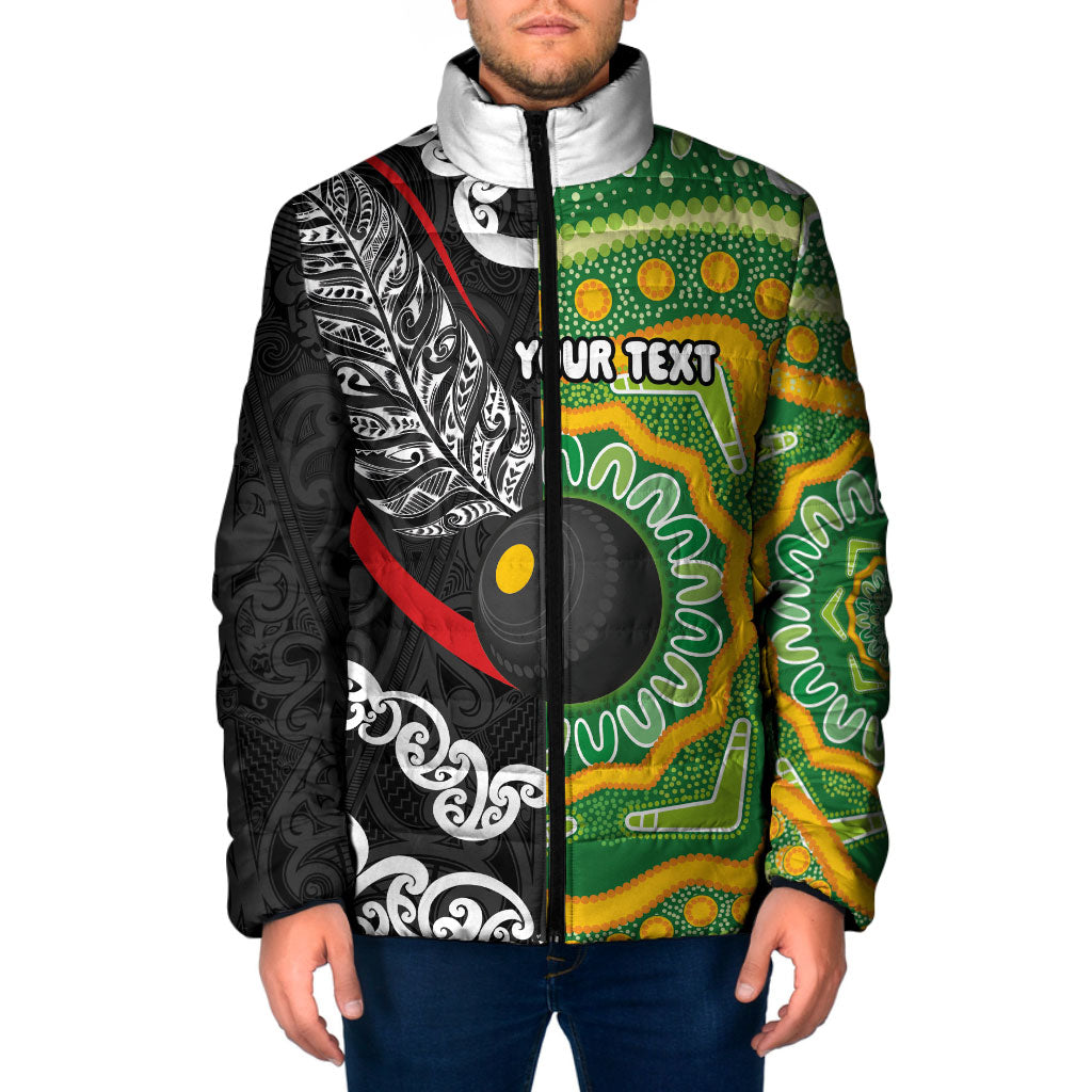 Personalised Aotearoa and Australia Lawn Bowls Padded Jacket Maori Fern and Aboriginal Pattern