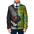 Personalised Aotearoa and Australia Lawn Bowls Padded Jacket Maori Fern and Aboriginal Pattern