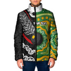 Personalised Aotearoa and Australia Lawn Bowls Padded Jacket Maori Fern and Aboriginal Pattern