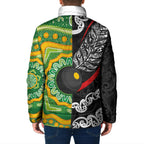 Personalised Aotearoa and Australia Lawn Bowls Padded Jacket Maori Fern and Aboriginal Pattern