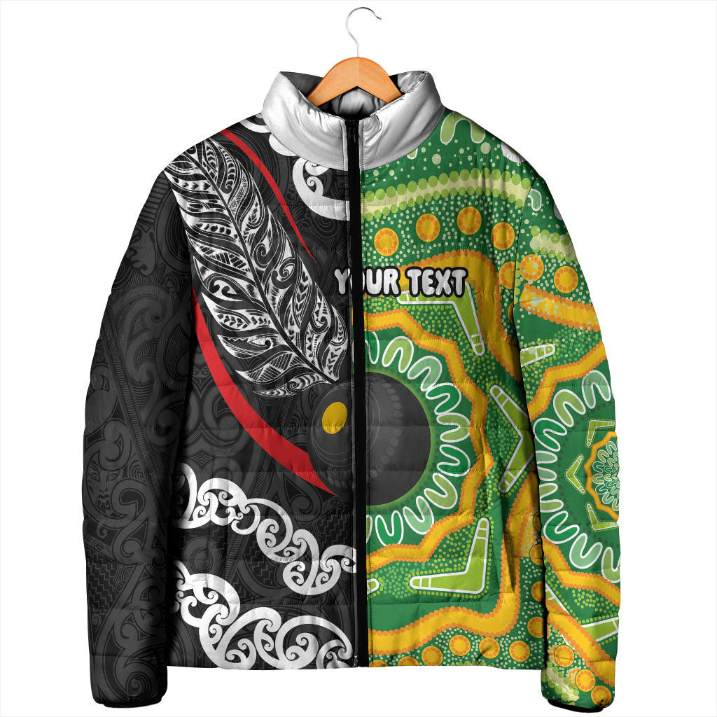 Personalised Aotearoa and Australia Lawn Bowls Padded Jacket Maori Fern and Aboriginal Pattern