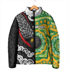 Personalised Aotearoa and Australia Lawn Bowls Padded Jacket Maori Fern and Aboriginal Pattern