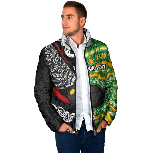 Personalised Aotearoa and Australia Lawn Bowls Padded Jacket Maori Fern and Aboriginal Pattern